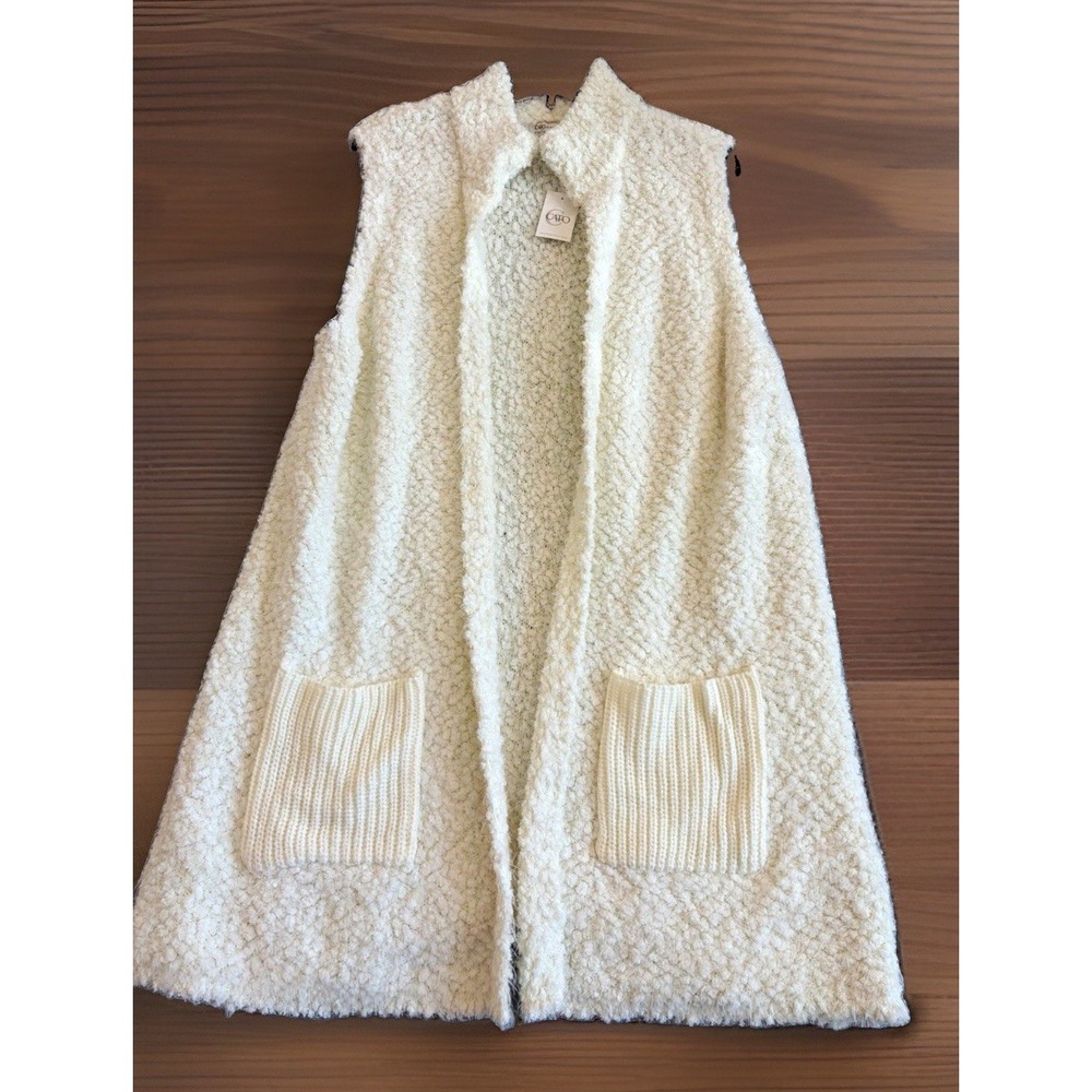 Cato Women's Ivory Long Sleeveless Open Vest With Pockets Plus 18/20W